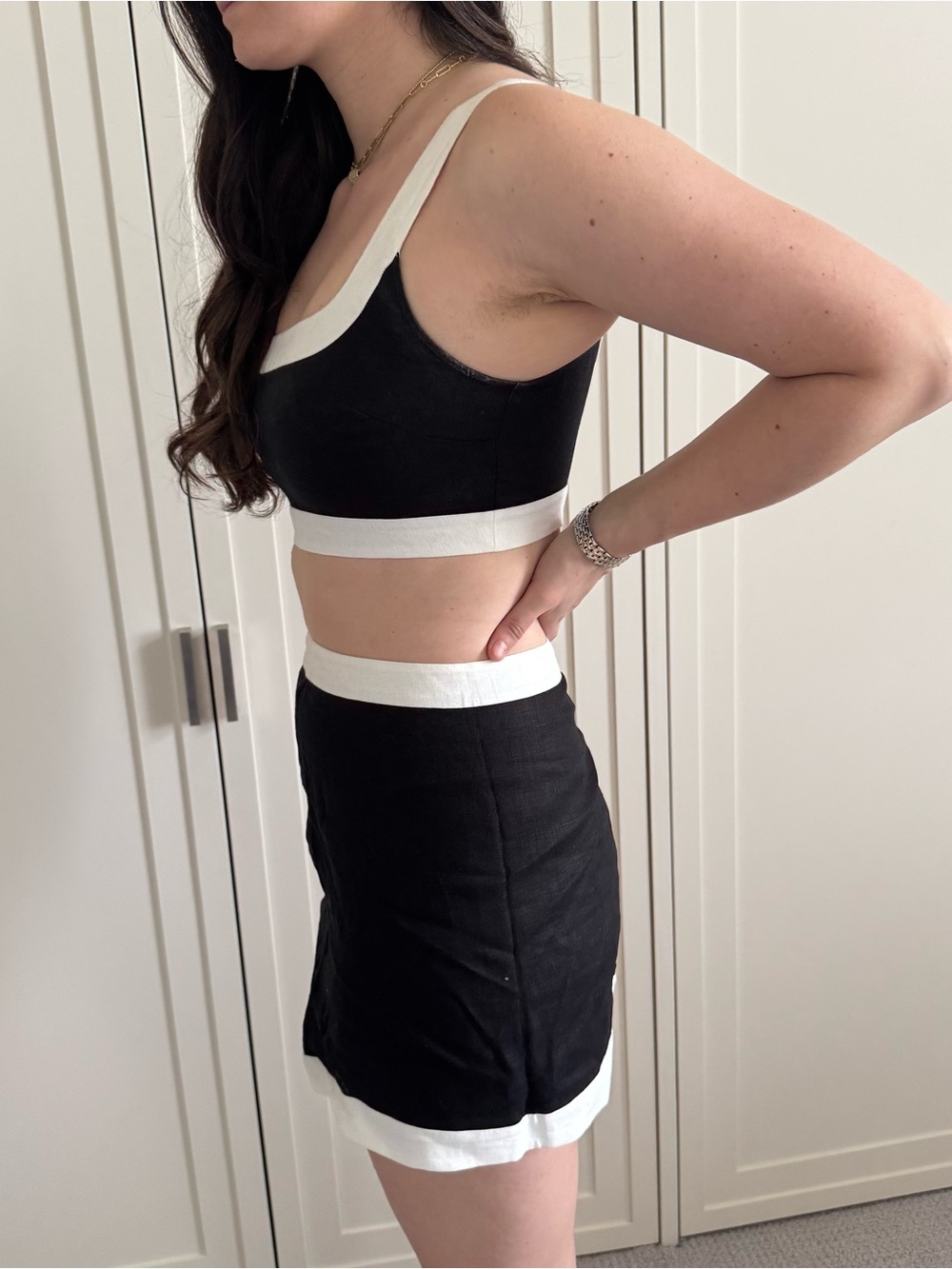 Reformation Robbie Linen Black & White Mini Skirt Set – Size 4 - Picture 5 of 11